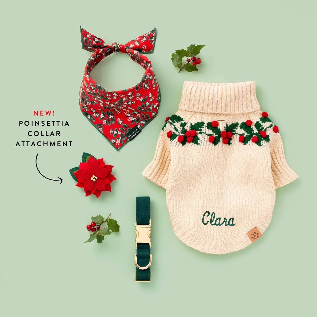 Dog Collar Attachment: Poinsettia Flower