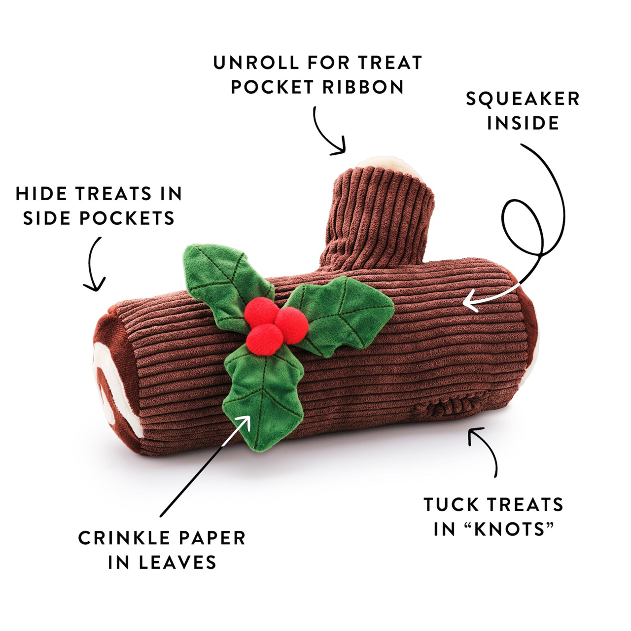 Holiday Squeaky Plush Interactive Snuffle Dog toys, Yule Log