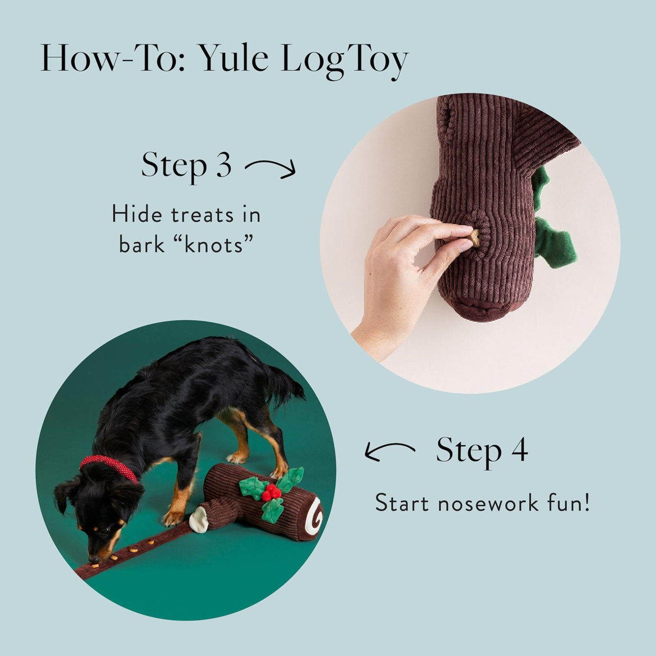 Holiday Squeaky Plush Interactive Snuffle Dog toys, Yule Log