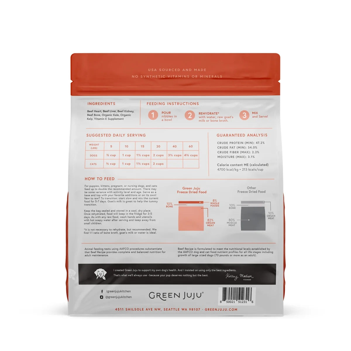 Green Juju Freeze dried raw beef pet food nibbles with organic kale and kelp