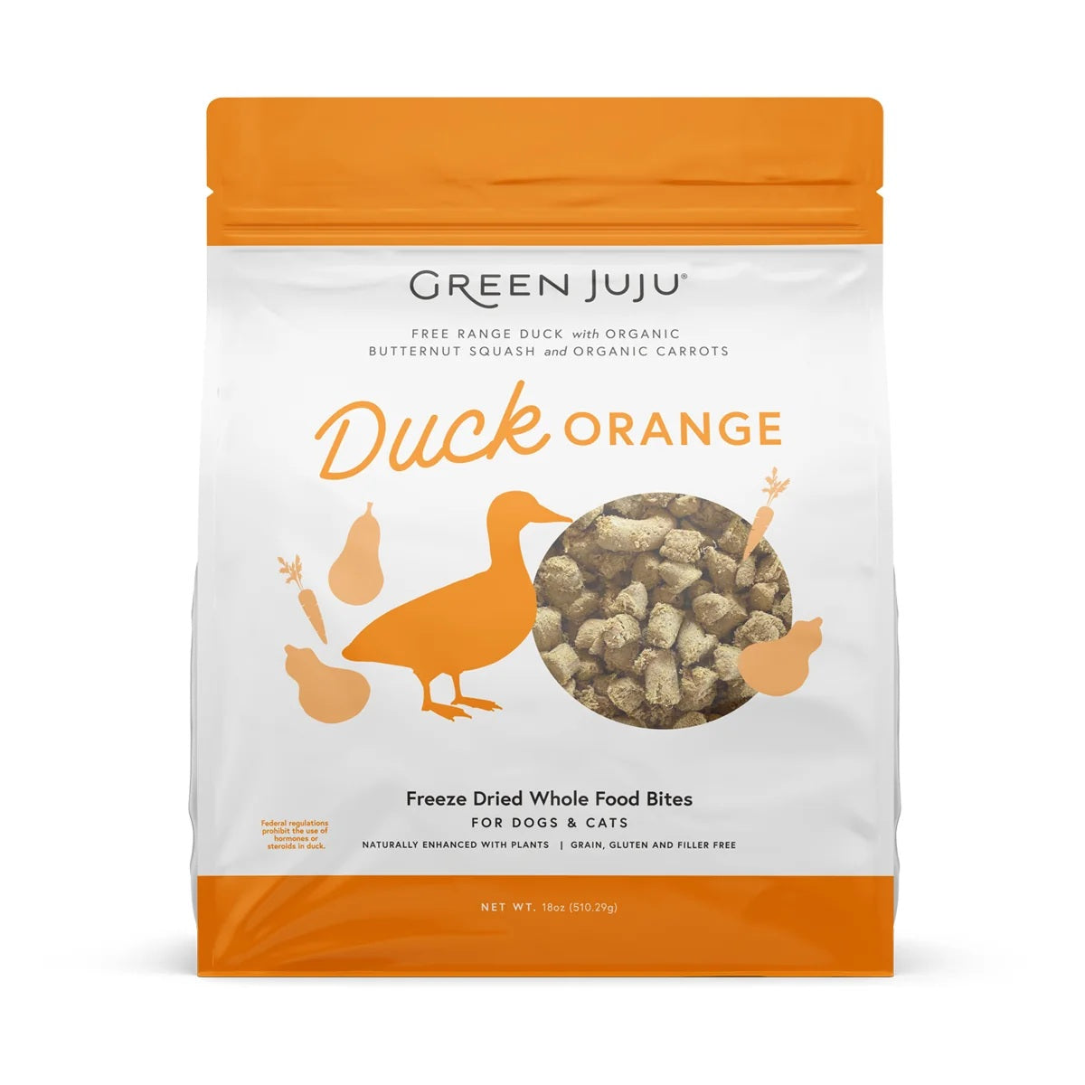 Green Juju Freeze Dried Duck Orange Bites anti inflammatory turmeric and squash duck topper for dog and cat joint mobility