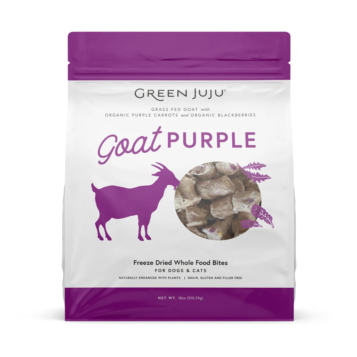 Green Juju Freeze Dried grass fed goat with organic blackberries purple cabbage and carrots pet food supplement