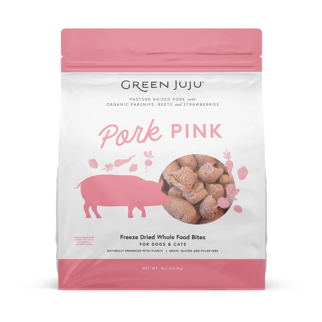 Green Juju Freeze Dried Pork Bites antioxidant rich low carb pork organ treats for pet vitality and immune support