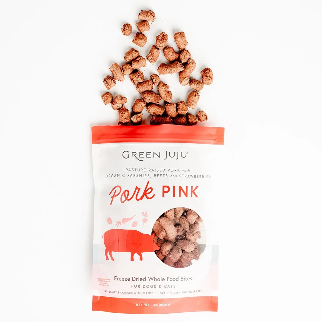Green Juju Freeze Dried Pork Bites antioxidant rich low carb pork organ treats for pet vitality and immune support