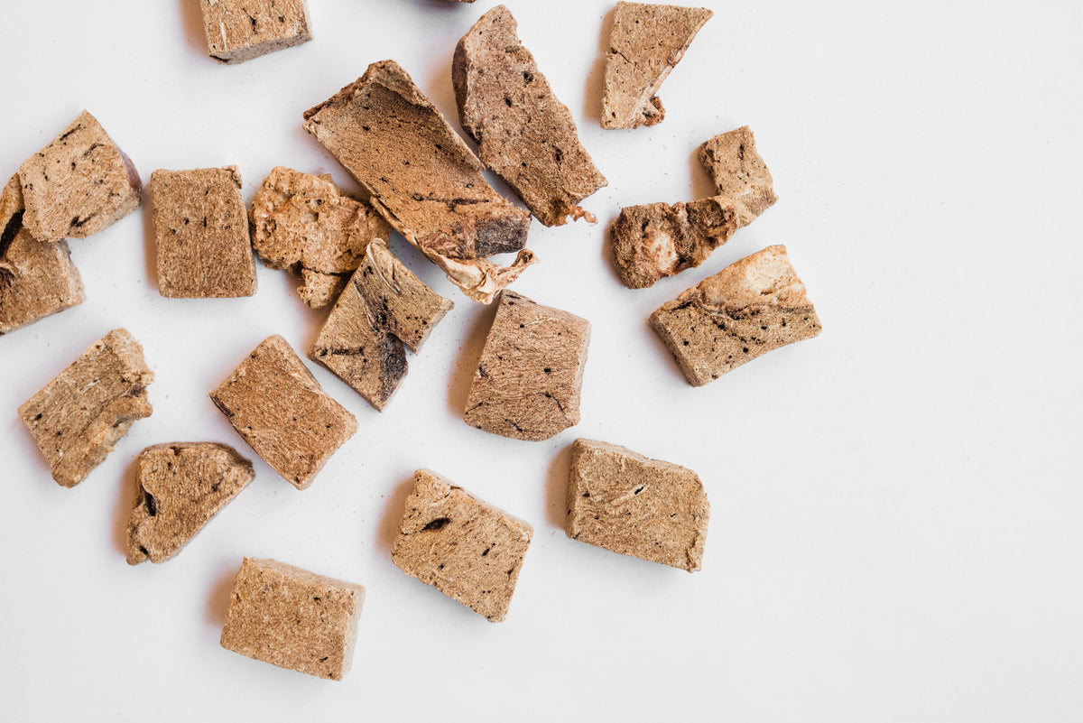 Green Juju freeze-dried bison liver trainers for whole-body vitality, nutrient-dense neutral protein organ treats for training puppies and kittens.