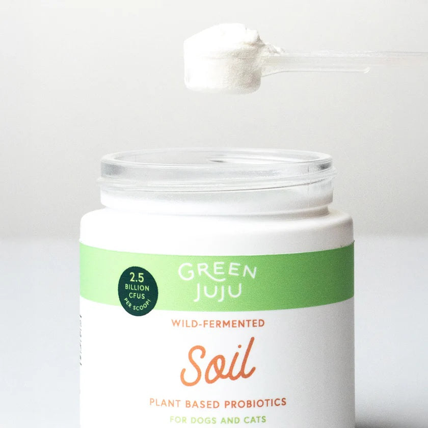 Green Juju Soil organic dark leafy greens soil based probiotic powder for pet gut balance
