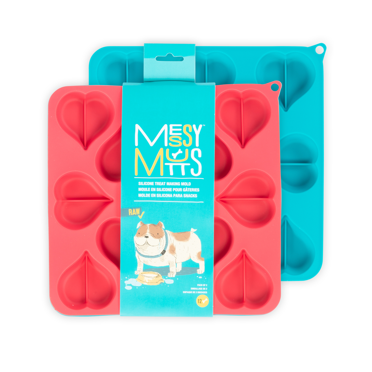 Messy Mutts Silicone Bake & Freeze Dog Treat Making Mold (Pack of 2) - Heart Shape