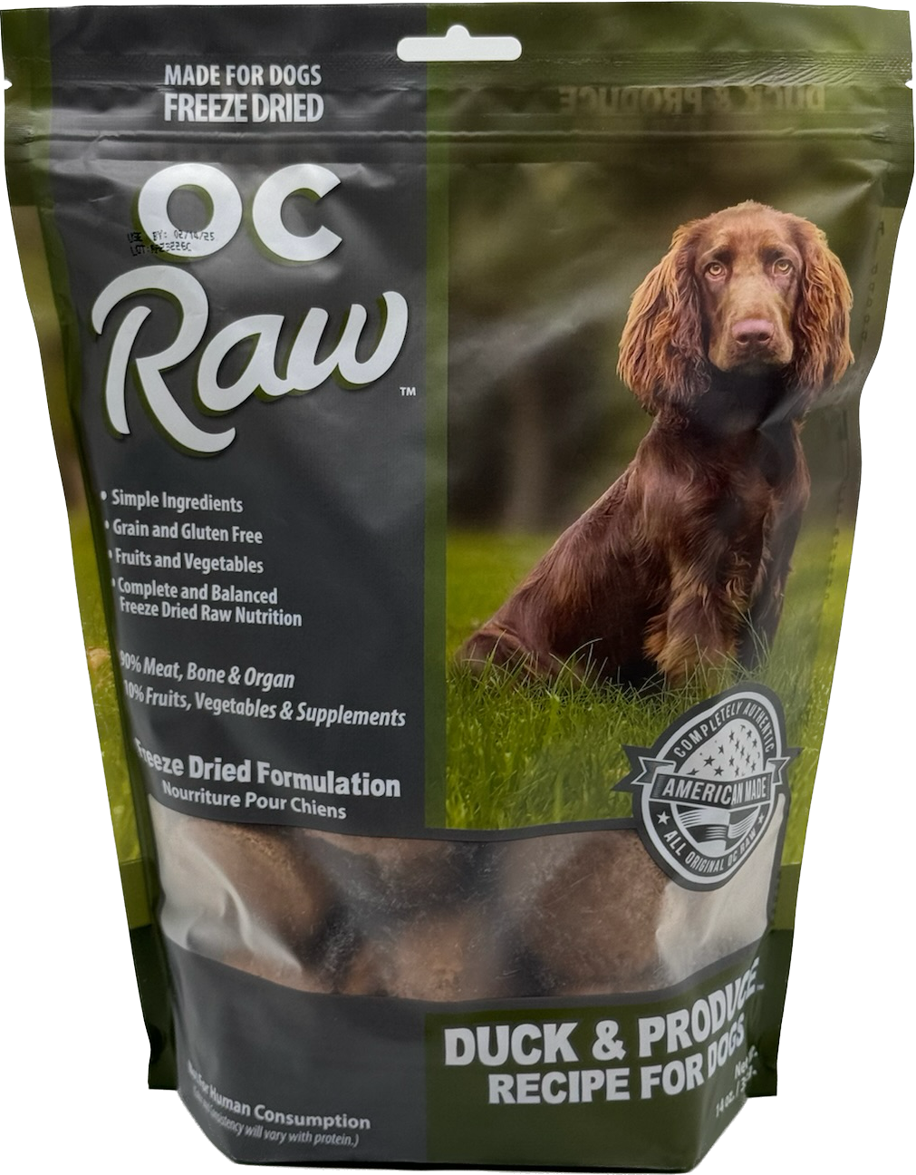 OC Raw Dog Food Freeze Dried Raw Duck & Produce Sliders 14oz