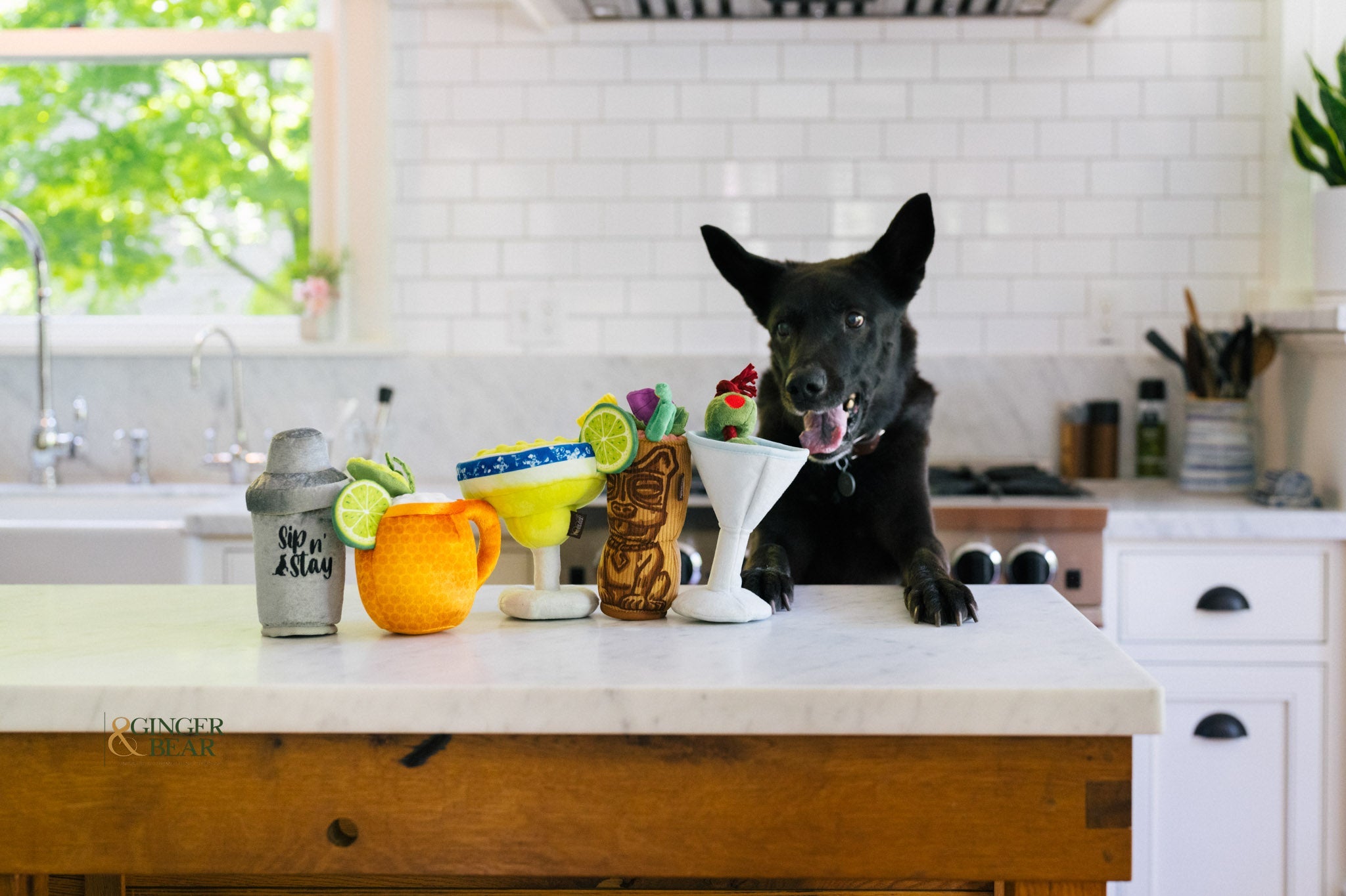 P.L.A.Y. Barktender Squeaky Plush Dog toys, Tiki Time