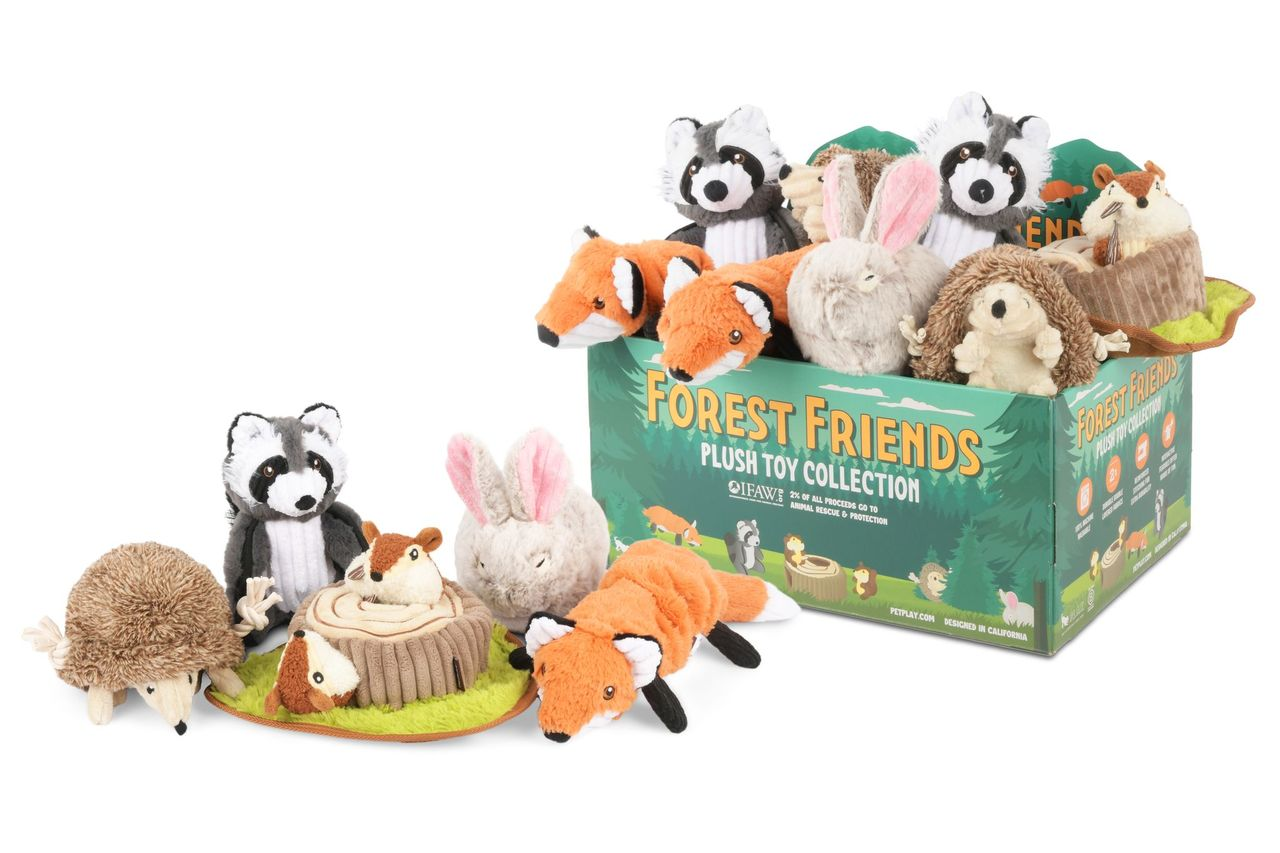 P.L.A.Y. Forest Friends Squeaky Plush Dog toys, Robby the Raccoon