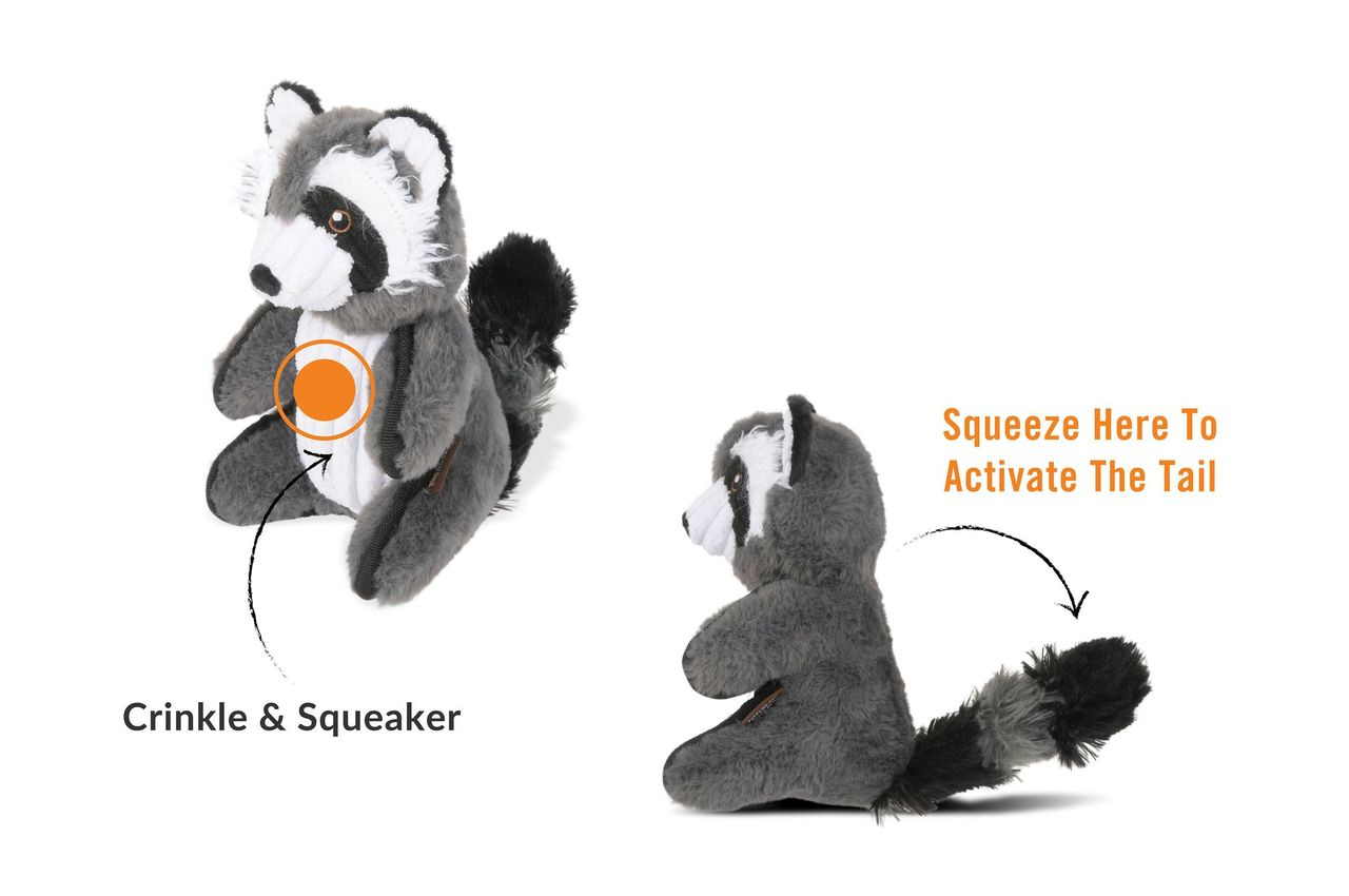 P.L.A.Y. Forest Friends Squeaky Plush Dog toys, Robby the Raccoon