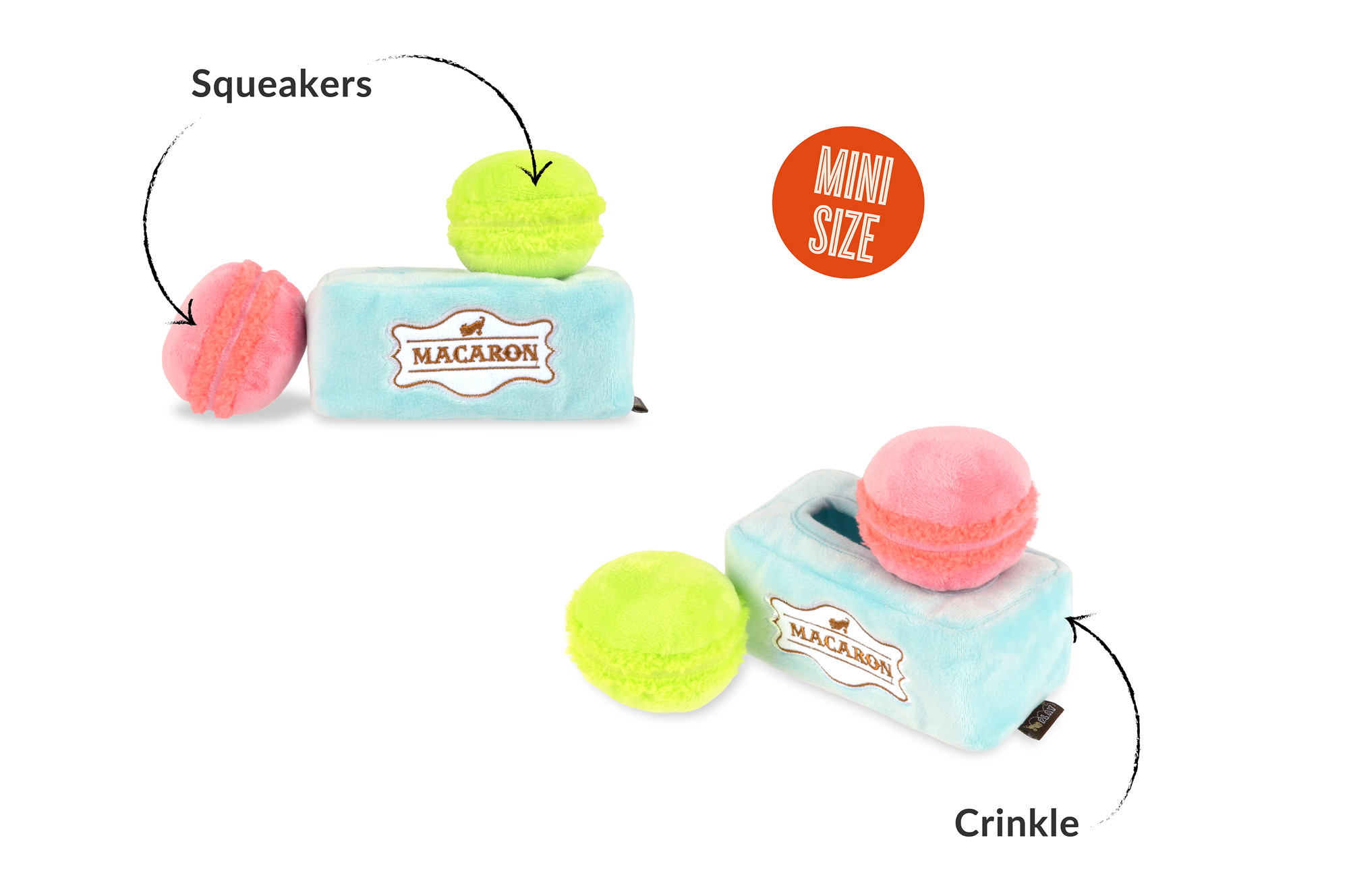 [Pre-Order] P.L.A.Y. Pup Cup Cafe Squeaky Plush Dog toys, Mutt-a-rons (mini sized)