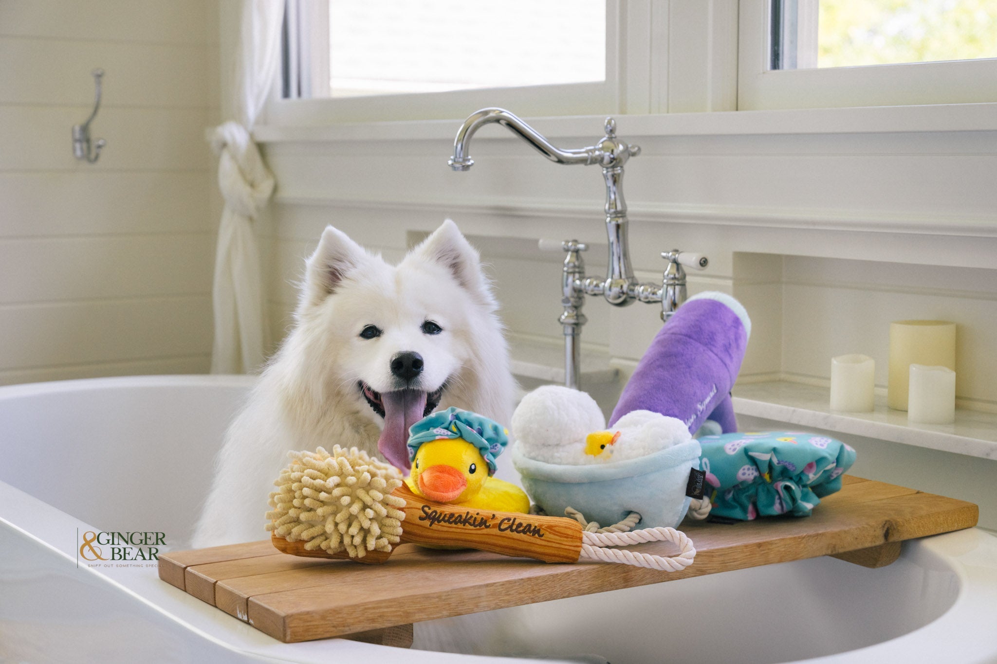 P.L.A.Y. Splish Splash Squeaky Plush Dog toys, Bubbles the Duck