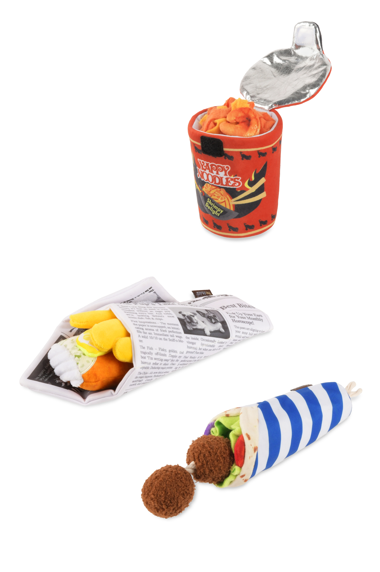 [Pre-Order] P.L.A.Y. The International Classic Squeaky Plush Dog Toy, Cup Noodle