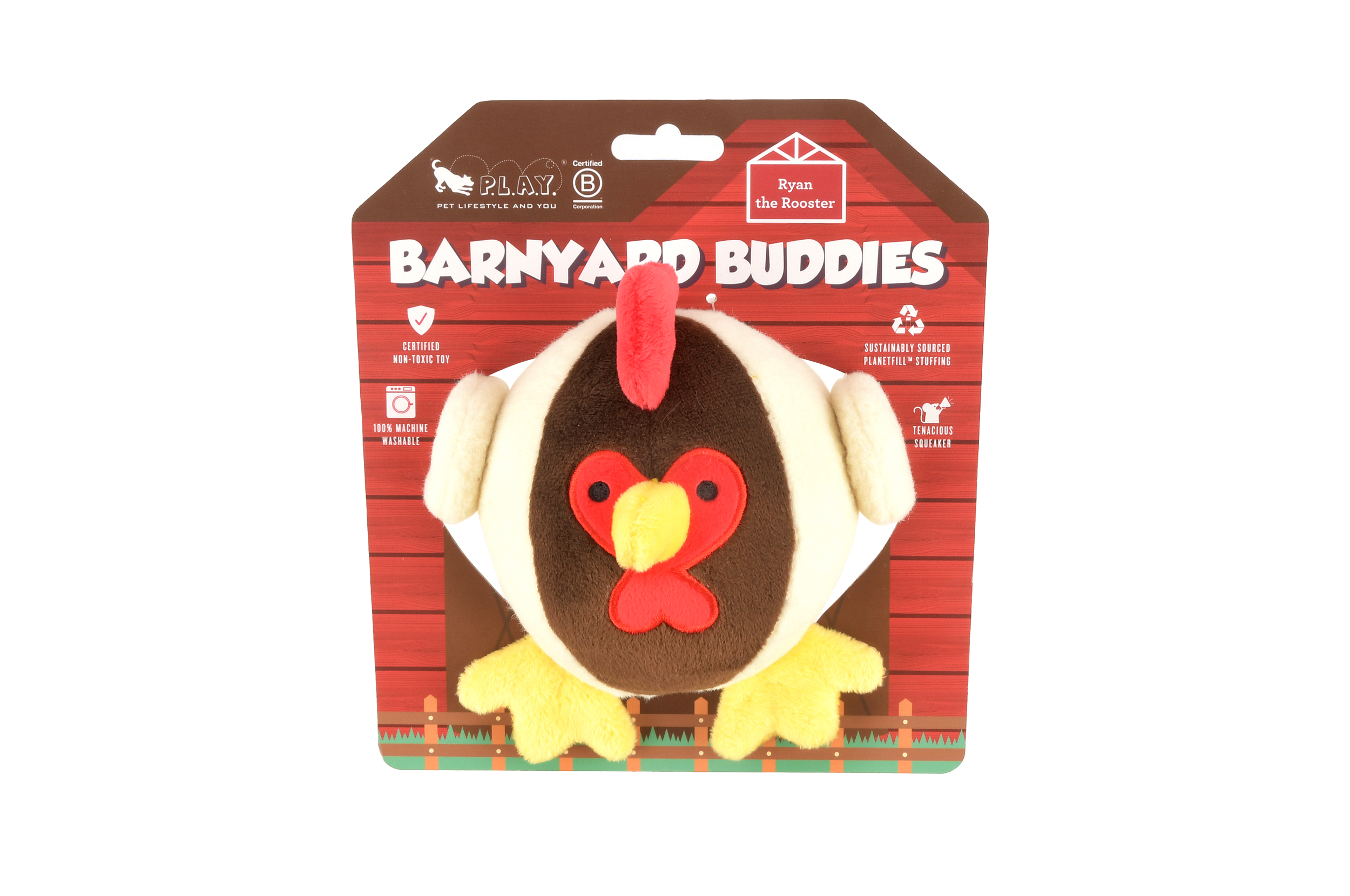 [Pre-Order]P.L.A.Y. Barnyard Buddies Squeaky Plush Dog Toy, Ryan the Rooster