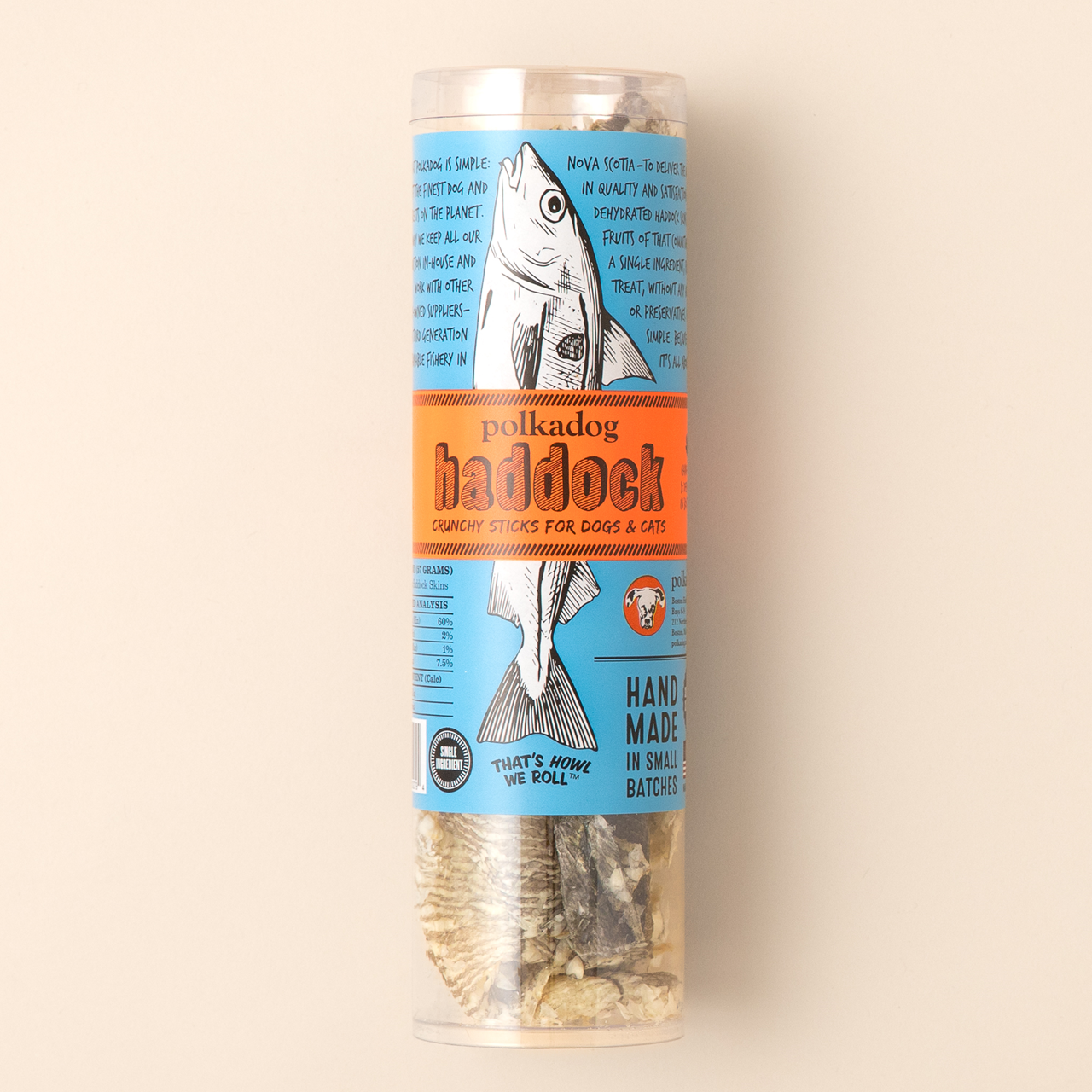 Polkadog Dog and Cat Treats, Haddock Skins 2oz tube