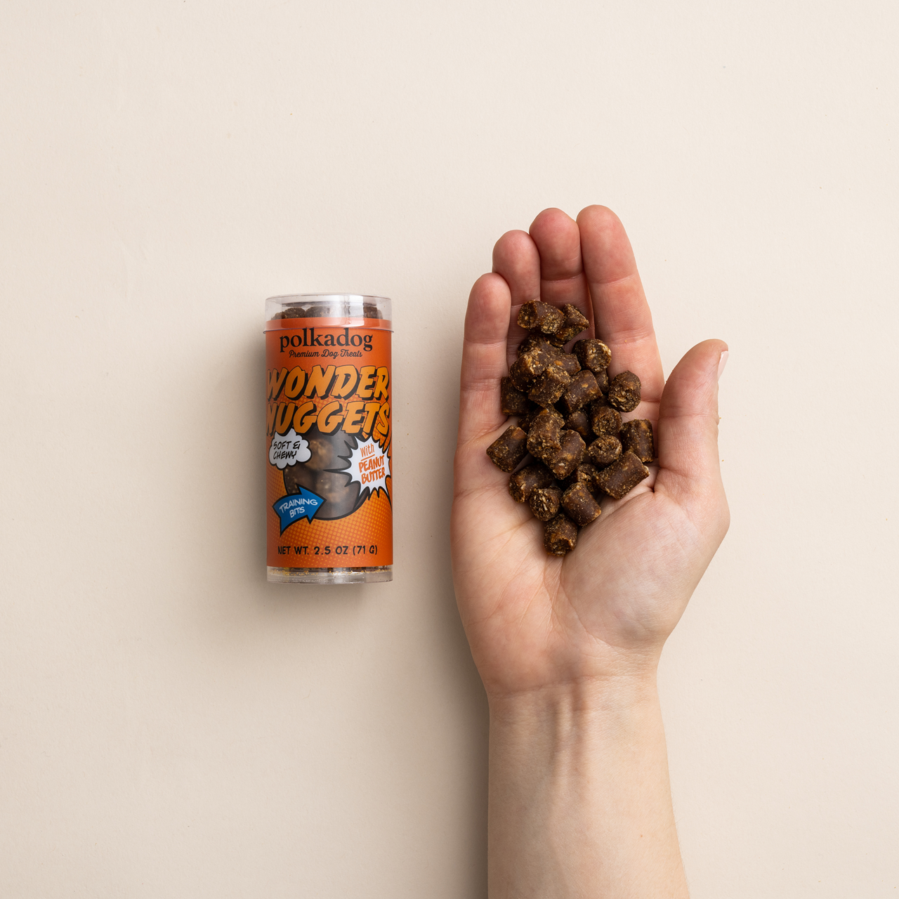 Polkadog Dog and Cat Treats, Wonder Nuggets Peanut Butter Mini Tube 2.5oz