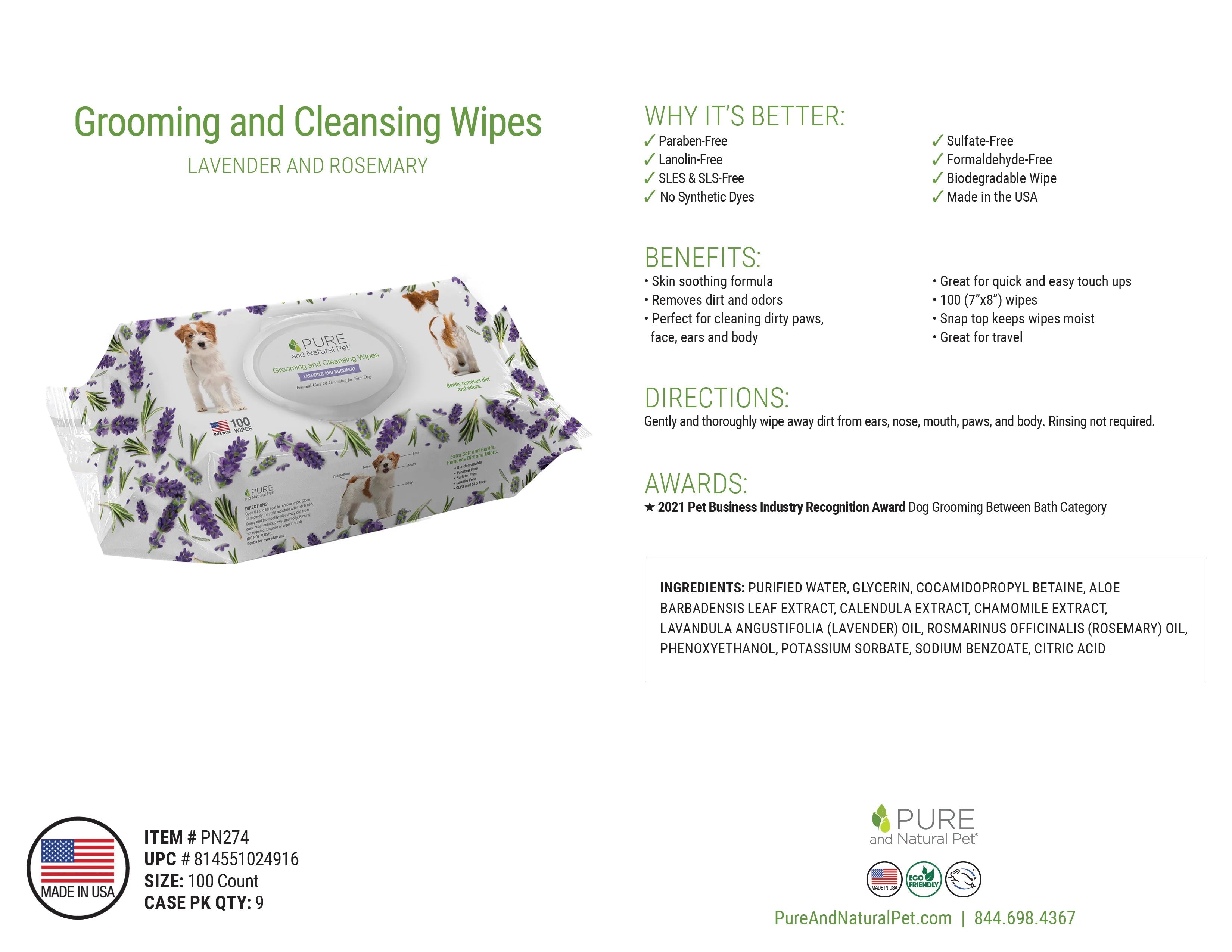 Pure and Natural Dog Grooming and Cleansing Wipes