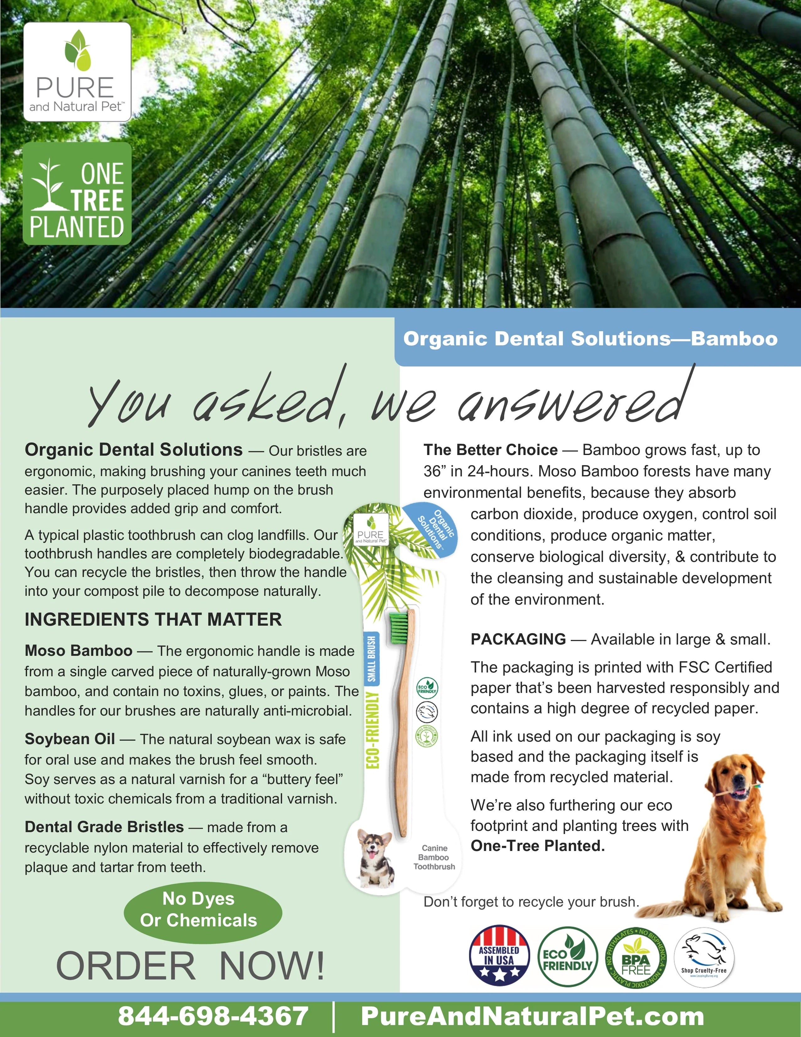 Pure and Natural Dog Organic Dental Solutions: Canine Tooth Gel with Eco-Friendly Bamboo Toothbrush