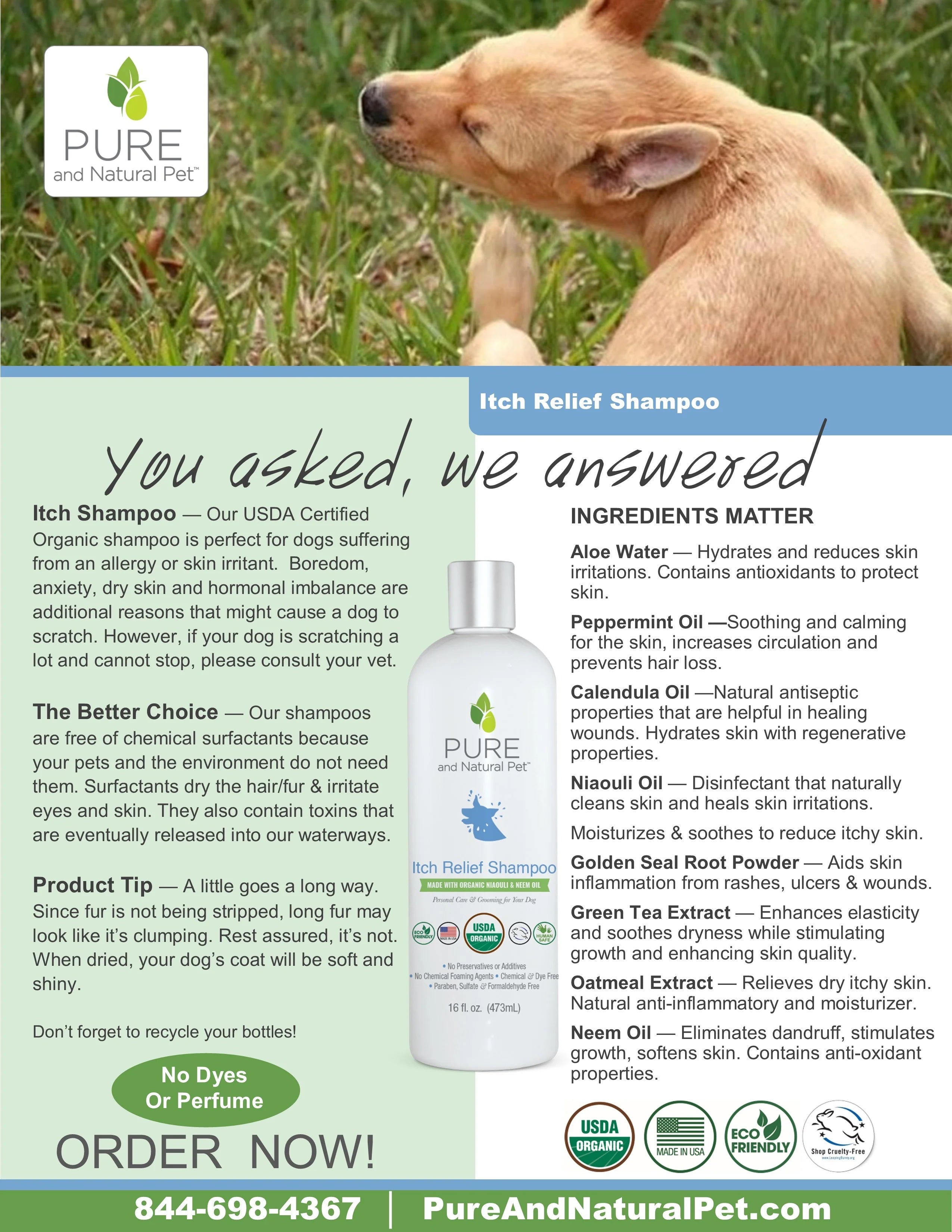 Pure and Natural Organic Dog Shampoo: Itch Relief