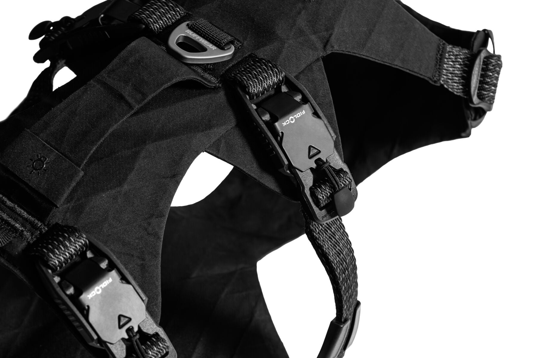 Ruffwear Ridgeline Harness in a streamlined, waterproof X-Pac laminate shell for active dogs.