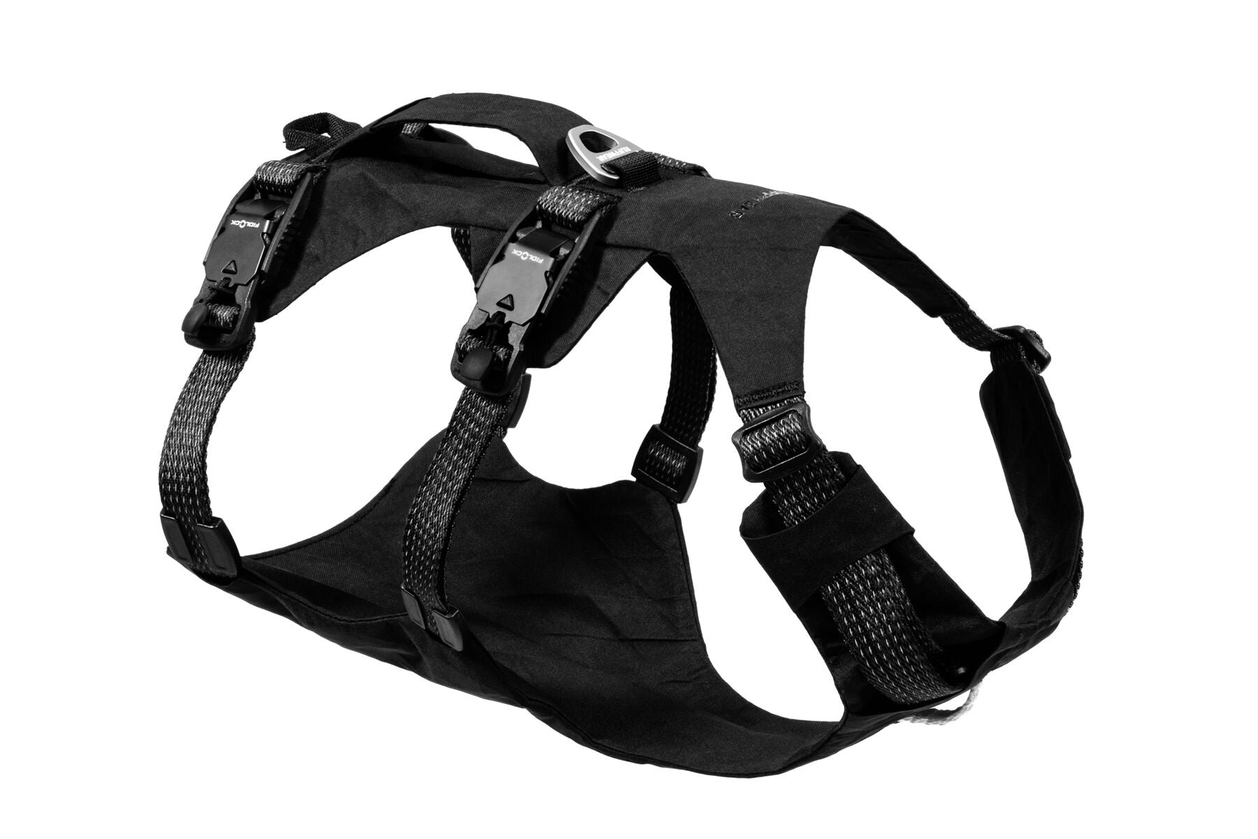 Ruffwear Ridgeline Harness in a streamlined, waterproof X-Pac laminate shell for active dogs.