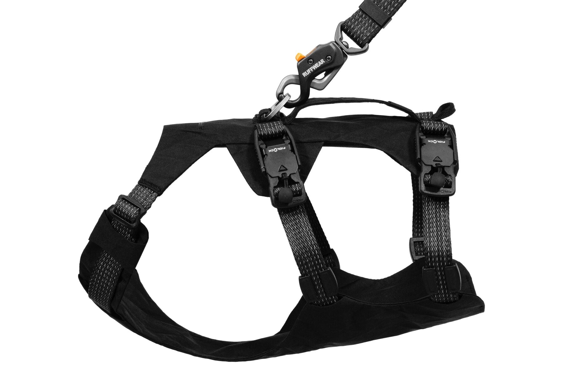 Ruffwear Ridgeline Harness in a streamlined, waterproof X-Pac laminate shell for active dogs.