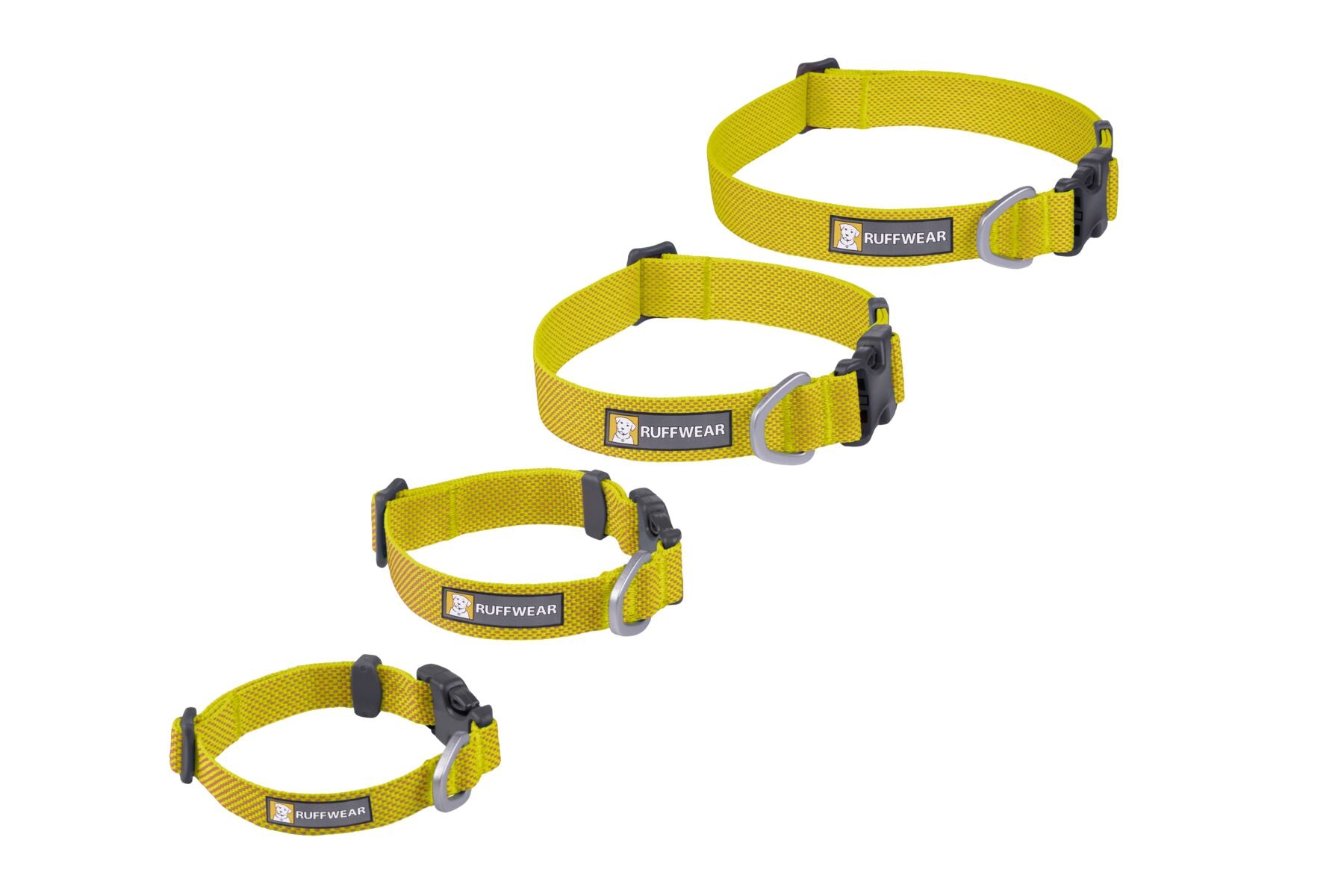 The ultralight Ruffwear Hi & Light minimalist dog collar showing its strong side-release buckle and aluminum D-ring