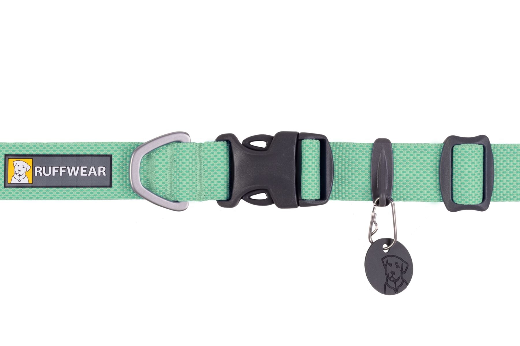 The ultralight Ruffwear Hi & Light minimalist dog collar showing its strong side-release buckle and aluminum D-ring