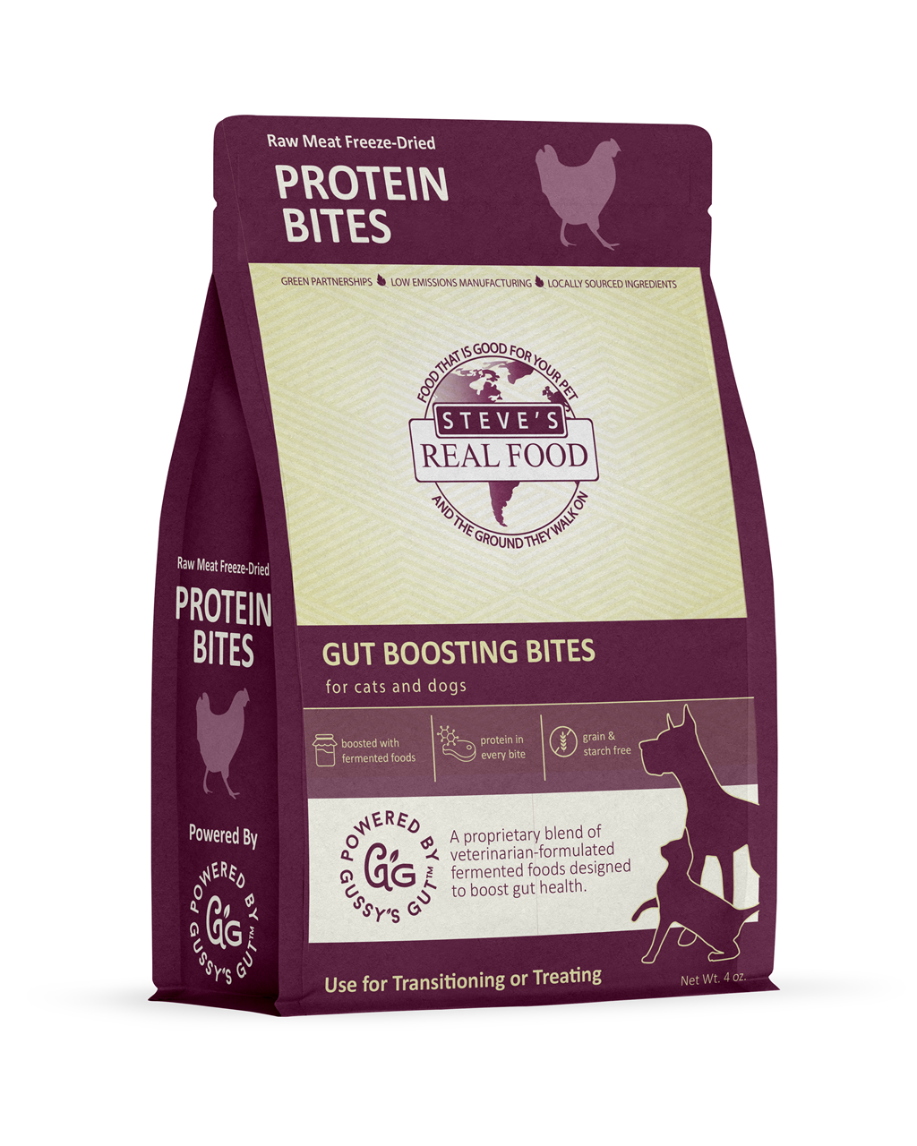 Steve's Real Food Freeze-Dried Gut Health Treats for Dogs and Cats, Chicken Protein Bites