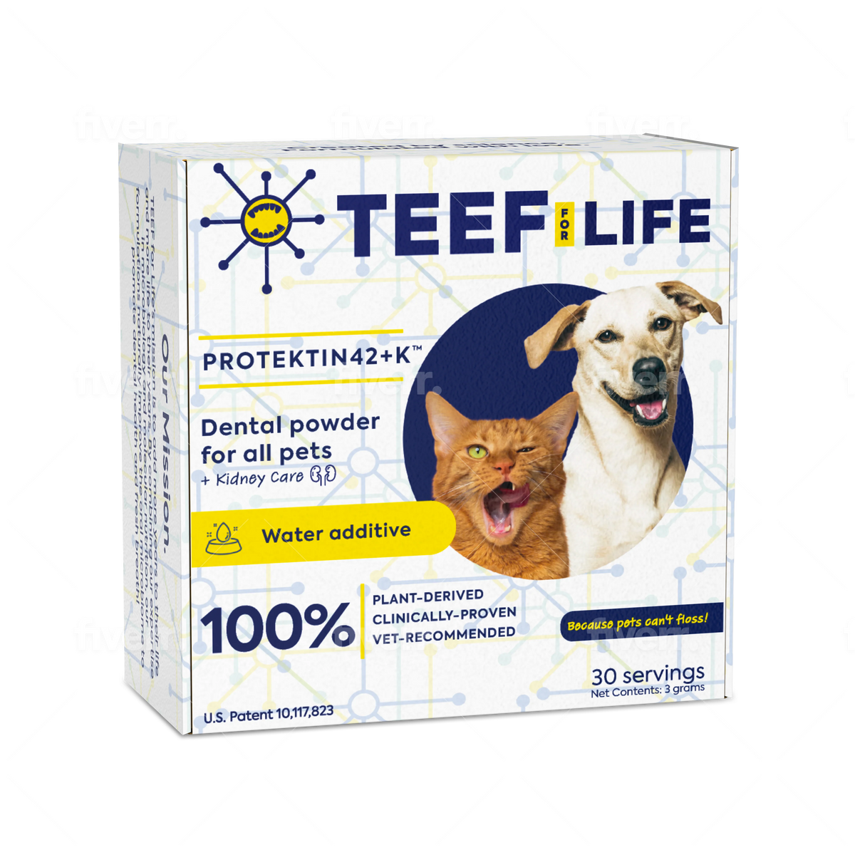 Teef for Life Protektin 42K Sodium-free dog and cat breath freshener water additive powder for sensitive pets needing gentle dental care.