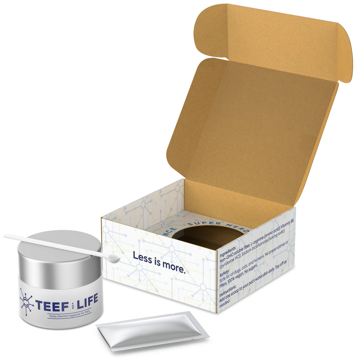 TEEF for Life Protektin42 prebiotic dental powder kit for dogs. Vegan water additive for canine oral health.