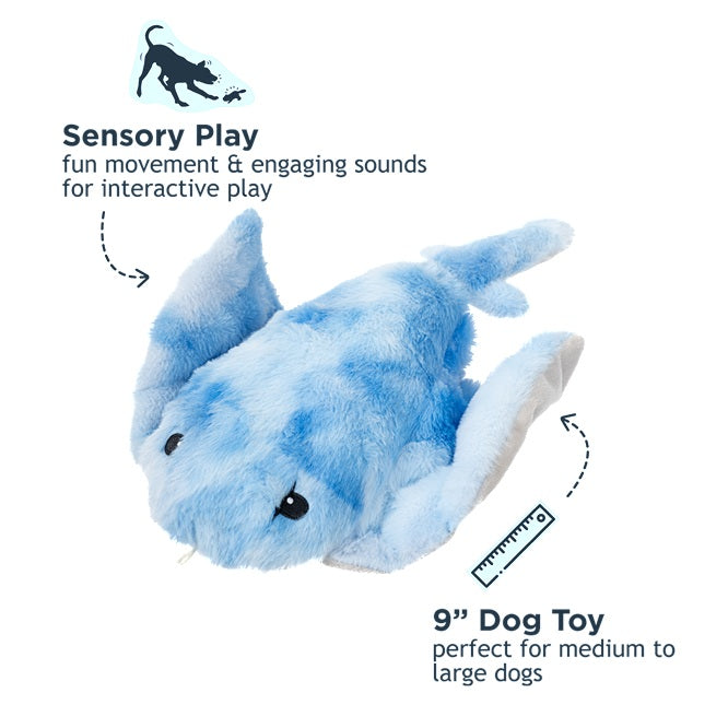 Tall Tails Animated Manta Ray animated plush dog toy showing the blue textured fabric and wide oceanic wings design.