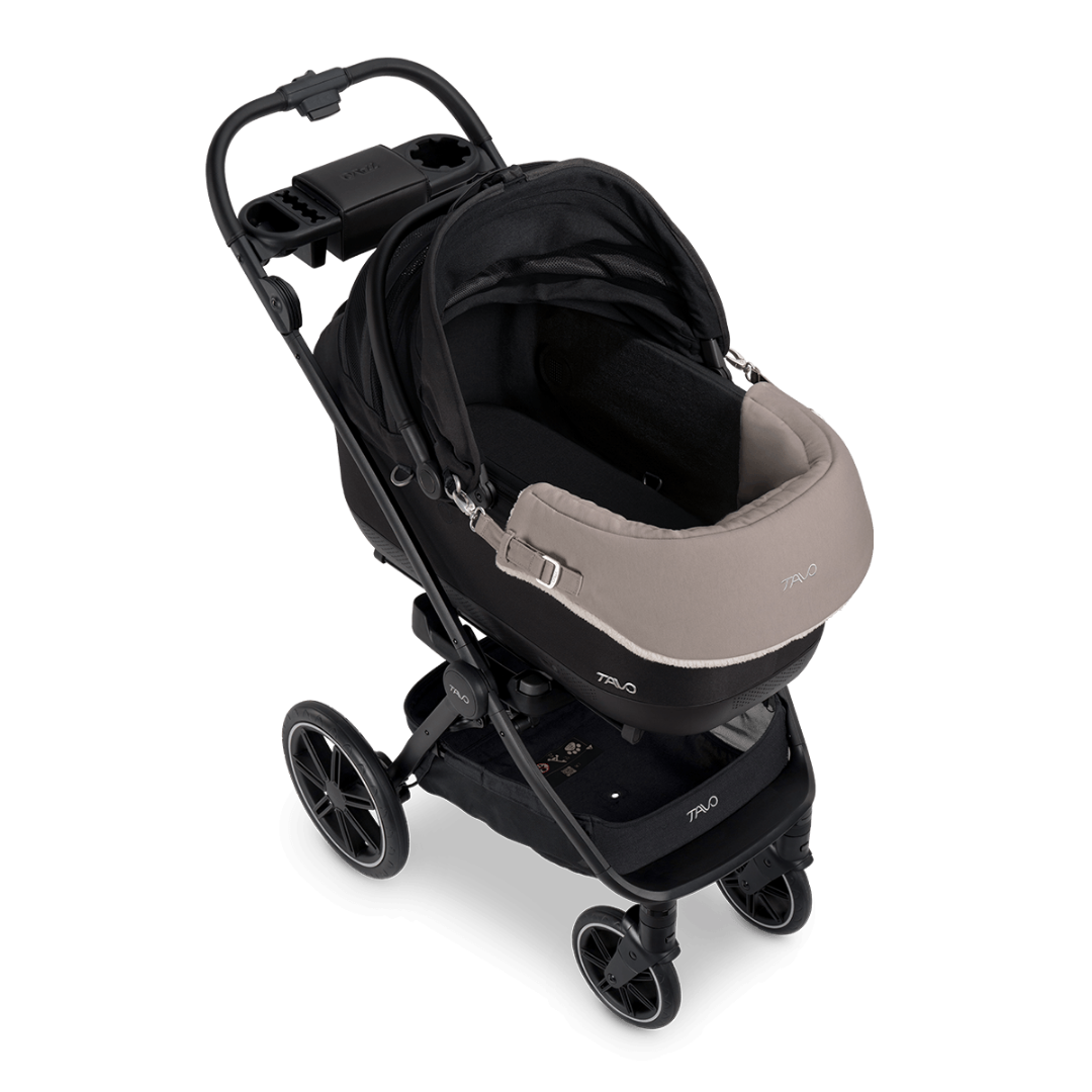 Tavo Maeve premium pet carrier chin rest showing the grey Merino wool and TENCEL blend fabric side.