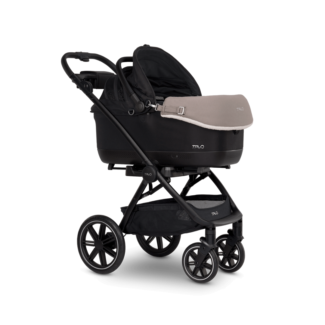 Tavo Maeve premium pet carrier chin rest showing the grey Merino wool and TENCEL blend fabric side.