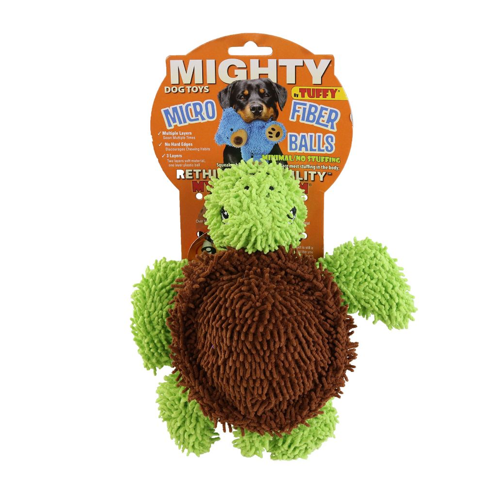 Mighty Microfibre Dog Squeaky Toy, Ball Turtle in Green