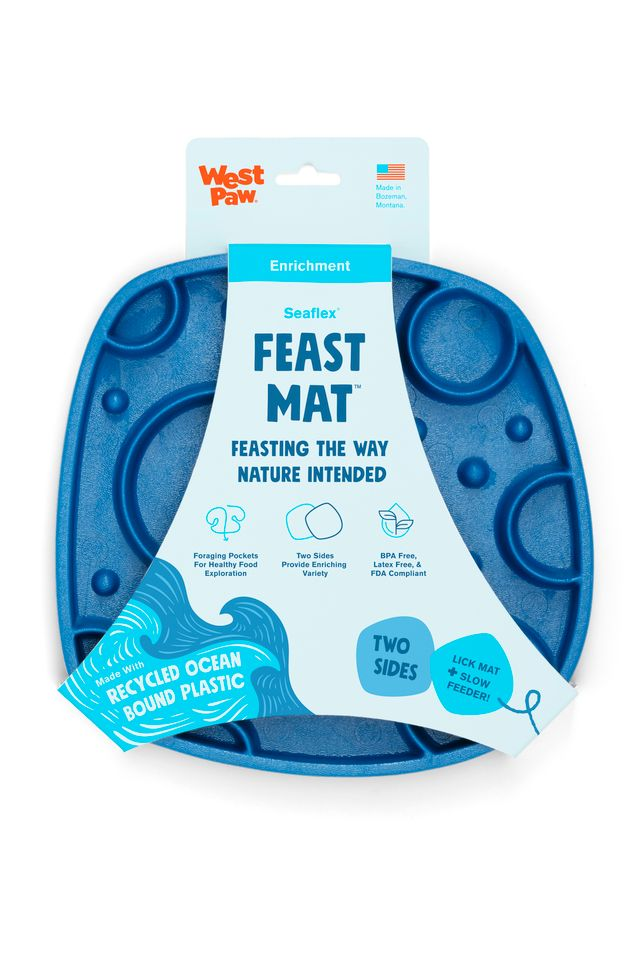 Dog Food and Drink Non-slip Eco Sustainable All-in-one Slow Feeder Lick Feast Mat: Marine