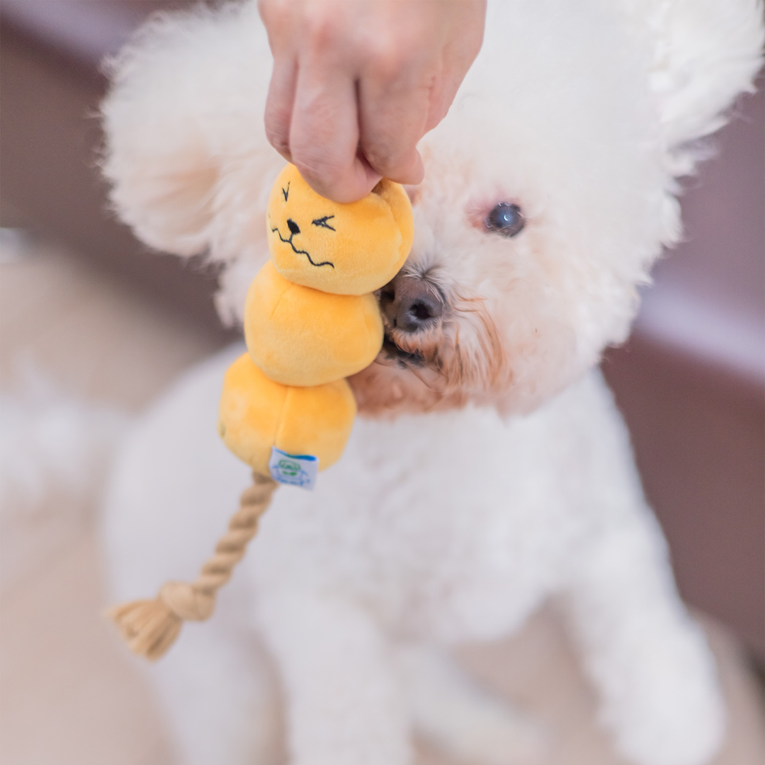 Woof² Curry Fishball Interactive Rope Pull Squeaky Dog Toy