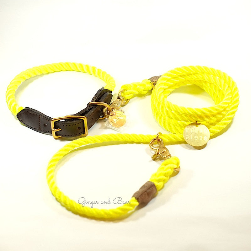 Found My Animal Nylon Adjustable Rope leash Neon Yellow for Dogs