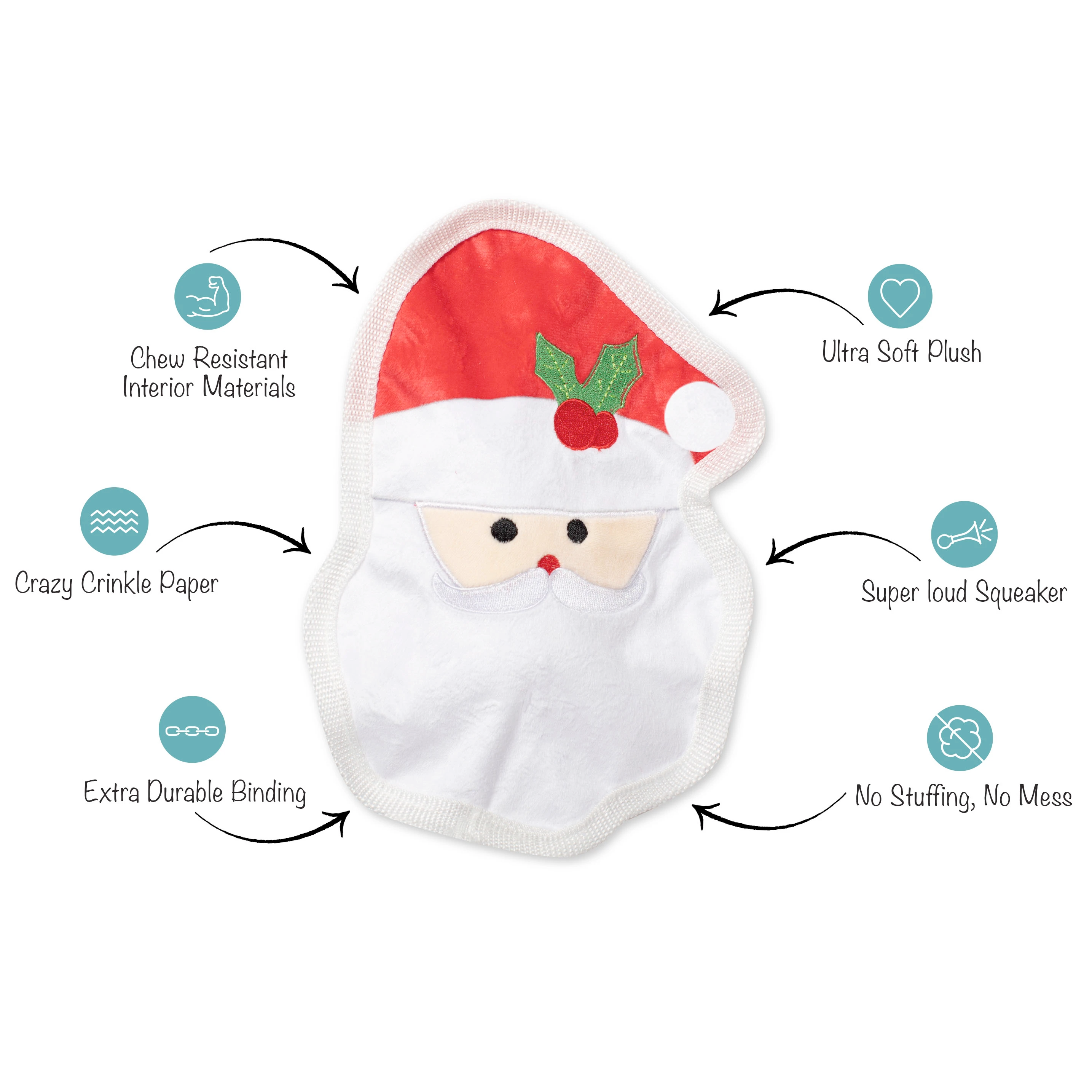 UnStuffed Santa Face, Dog Squeaky Plush toy