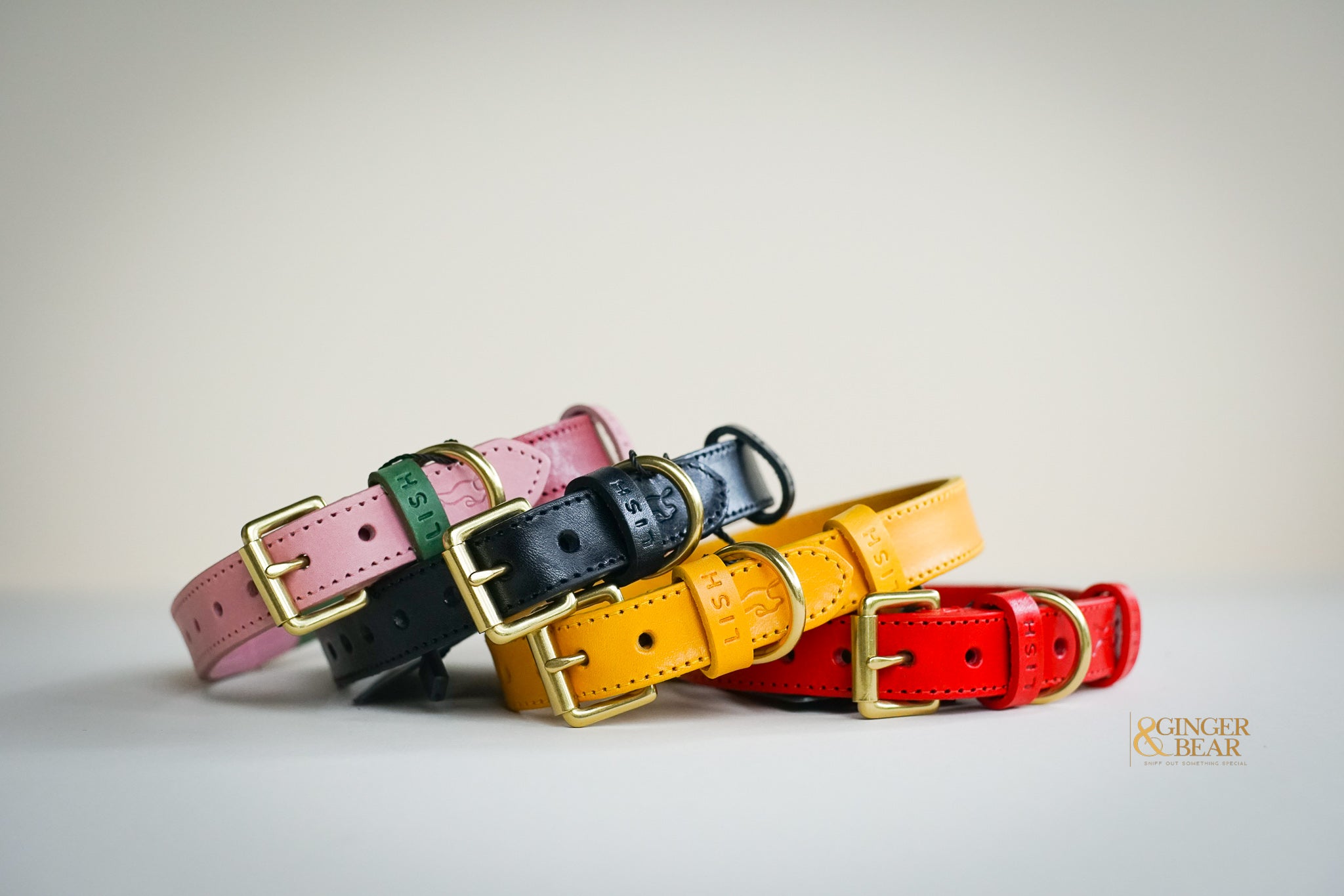 LISH Walter Pink Italian Leather Dog Collar