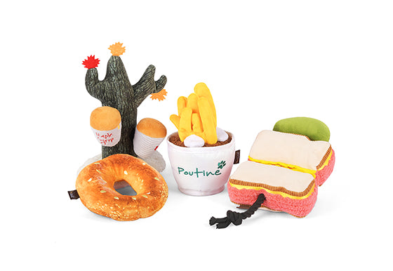 P.L.A.Y. Montreal Munchies Squeaky Plush Dog toys, Pooch-tine