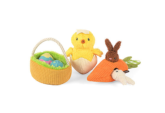 P.L.A.Y. Hippity Hoppity Squeaky Plush Dog toys, Eggs-cellent Basket