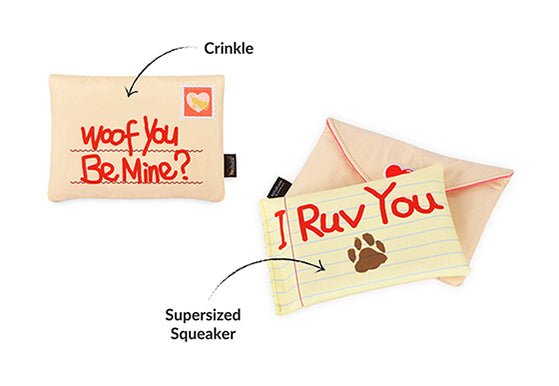 P.L.A.Y. Love Bug Squeaky Plush Dog toys, Ruv Letter