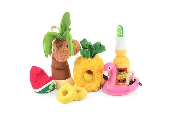 Tropical Paradise Squeaky Plush Dog toys, Canine Cerveza