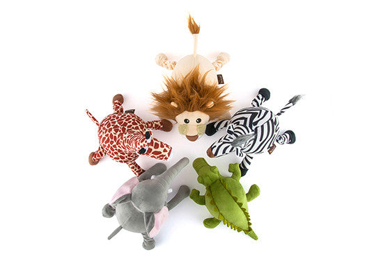 P.L.A.Y. Safari squeaky plush dog toys Lion Zebra Crocodile Elephant Giraffe