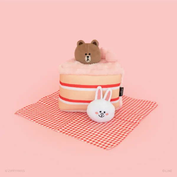 Zippy Line Friends Burrow Squeaky Dog Toy, Nom Nomz Brown and Cony in Cake